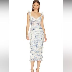 V. Chapman Provencal Blue Fiorenza Midi Dress